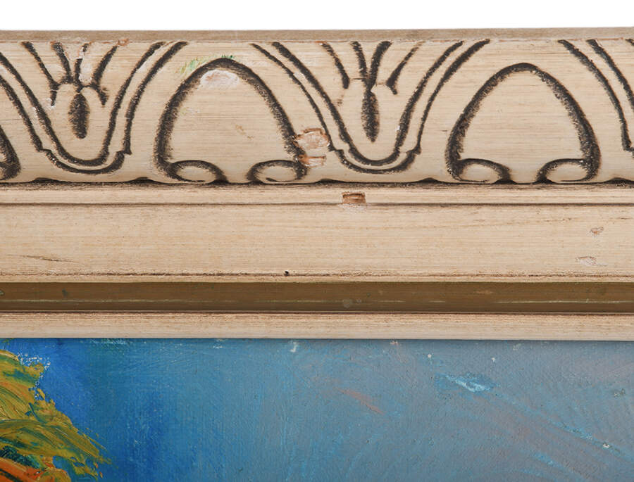 Framed Signed Bloom Against Blue Oil on Board-3
