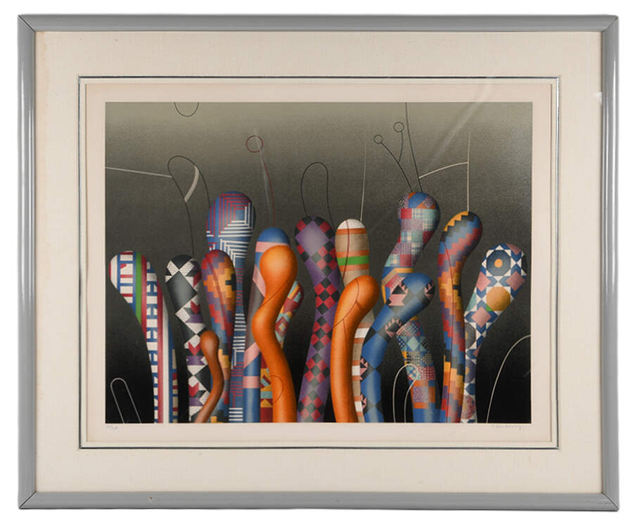 Framed Signed Yankel Ginzburg "Quilted" Limited-Edition 243/250 Serigraph-1