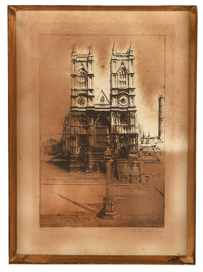 Framed Signed Etching of Westminster Abbey-6