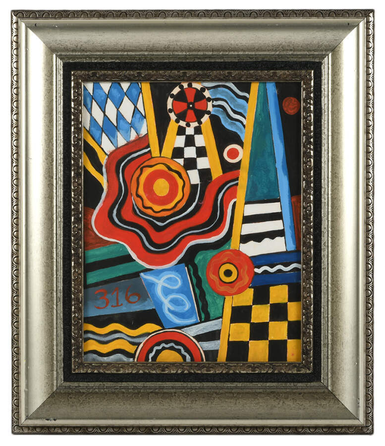 Framed "Jazz Geometry" Mixed Media on Board-1