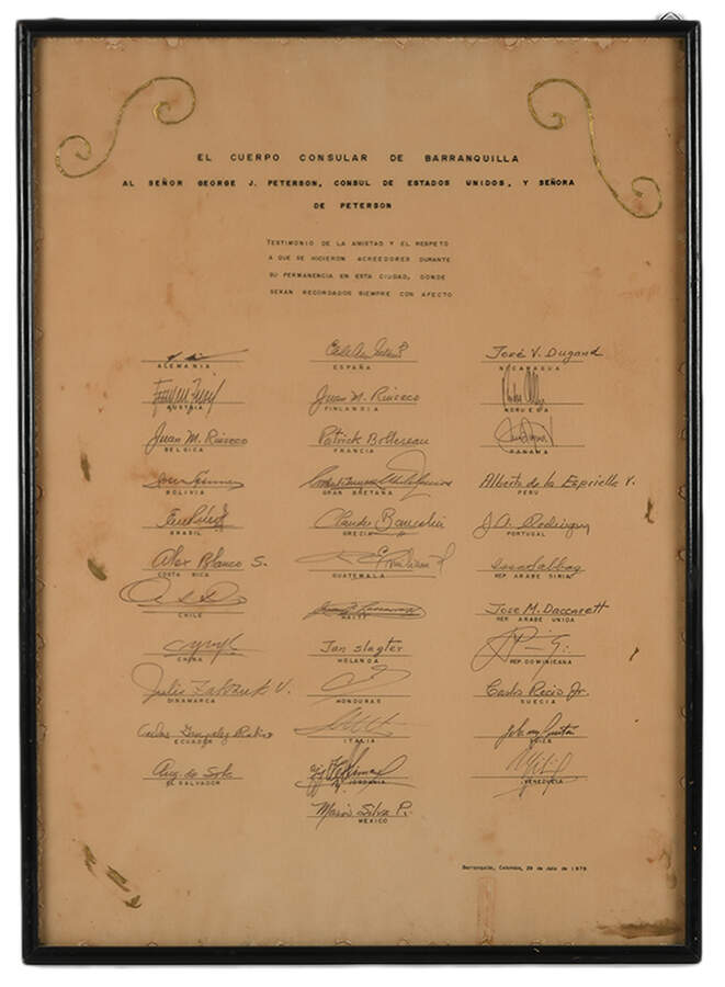 Framed Dedication to Consul George J. Peterson-1
