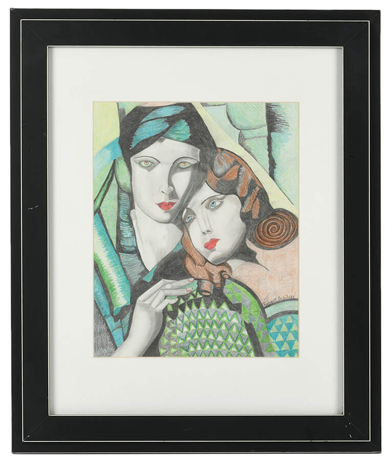 Framed Signed Robert Schilsky "The Green Turban" After Tamara Lempicka-1