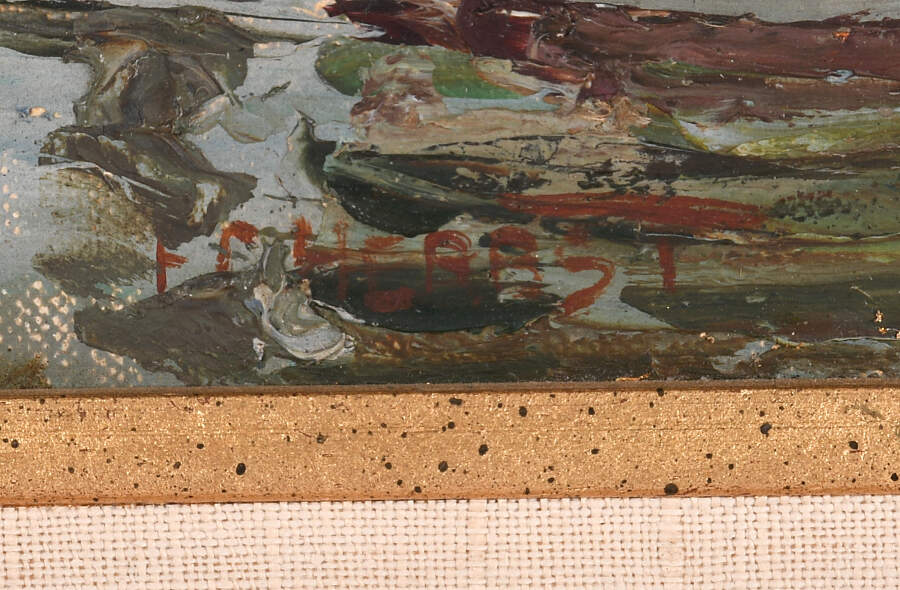 Framed Signed Quiet Morning at the Dock Oil on Board-6