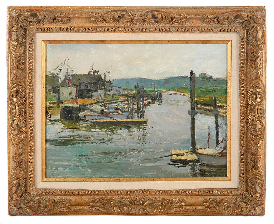 Framed Signed Quiet Morning at the Dock Oil on Board-1