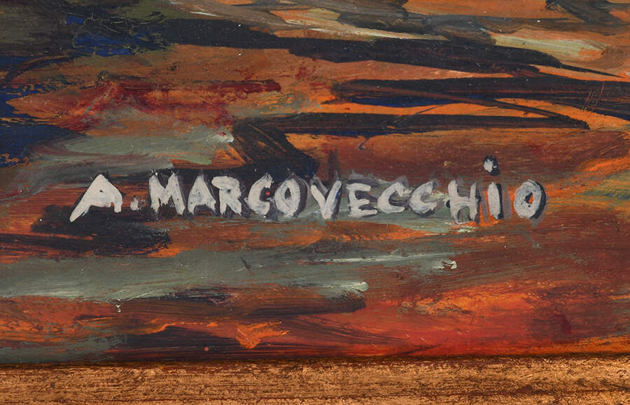 Framed Signed A. Marcovecchio Twilight Anchors Oil on Board-6