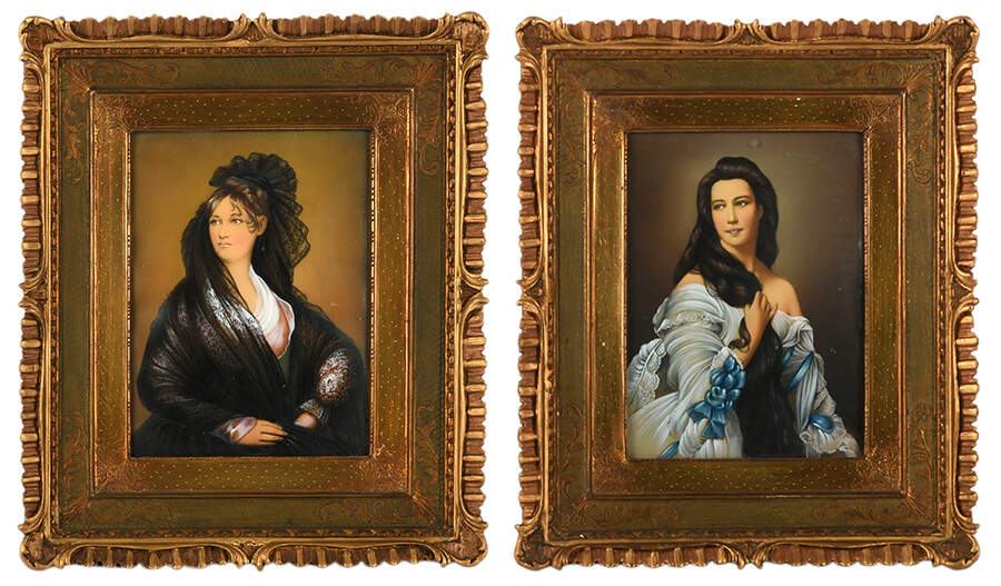 Pair of Gilt Portraits of Madame Rimsky Korsakov and Friend on Celluloid-1