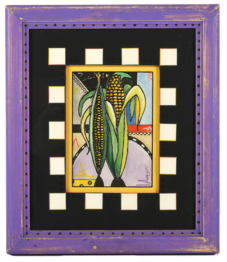 Framed Signed Acrylic Corn Artwork by C. Paul-1