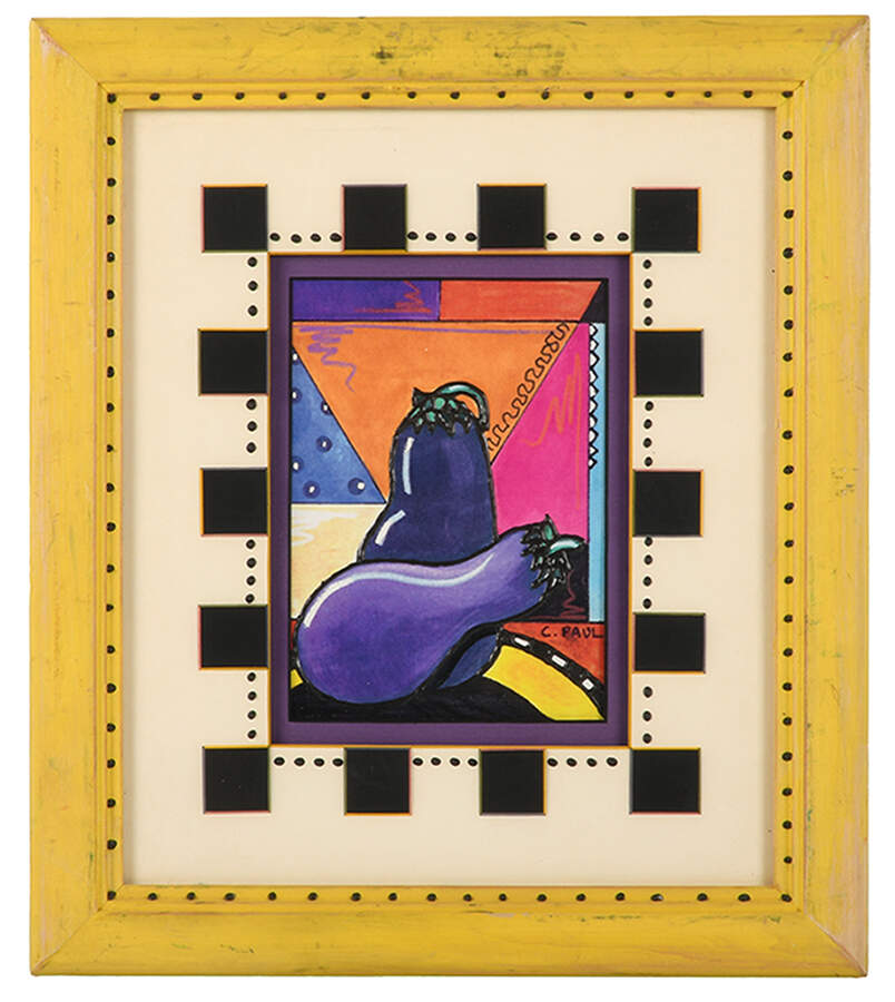 Framed Signed Acrylic Eggplant Artwork by C. Paul-1