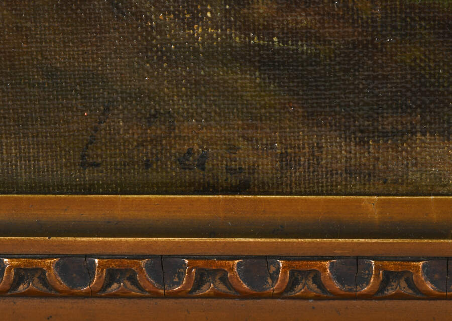 Antique Framed Signed "Water Gathering" Oil on Canvas-7