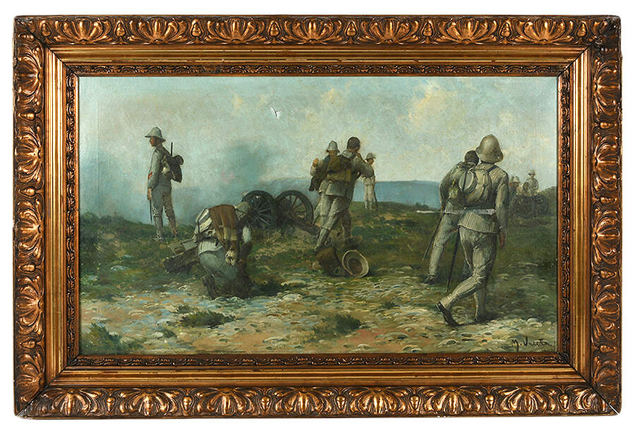 Framed Signed Survey of Soldiers Oil on Canvas-1