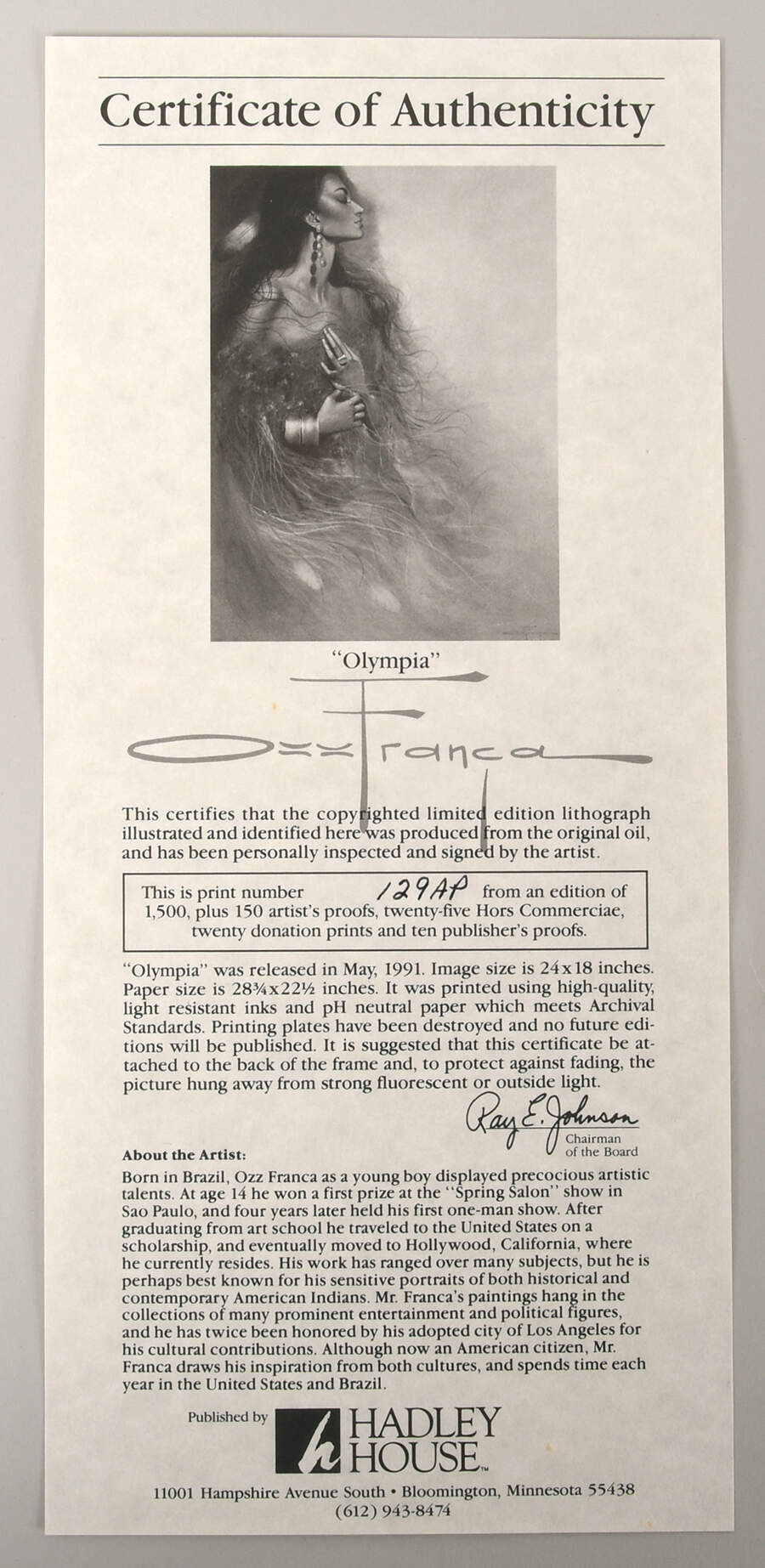 Signed Ozz Franca Limited-Edition 129/150 Artist Proof "Olympia" Print-7