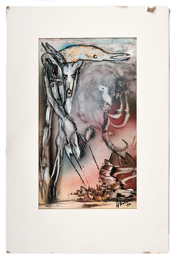 Signed J. Akston Dreamscape Collapse Enamel on Paper-1