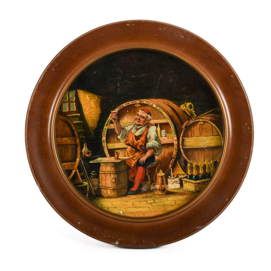 Antique Circle Framed Oil Painting on Copper of a Brewer-1