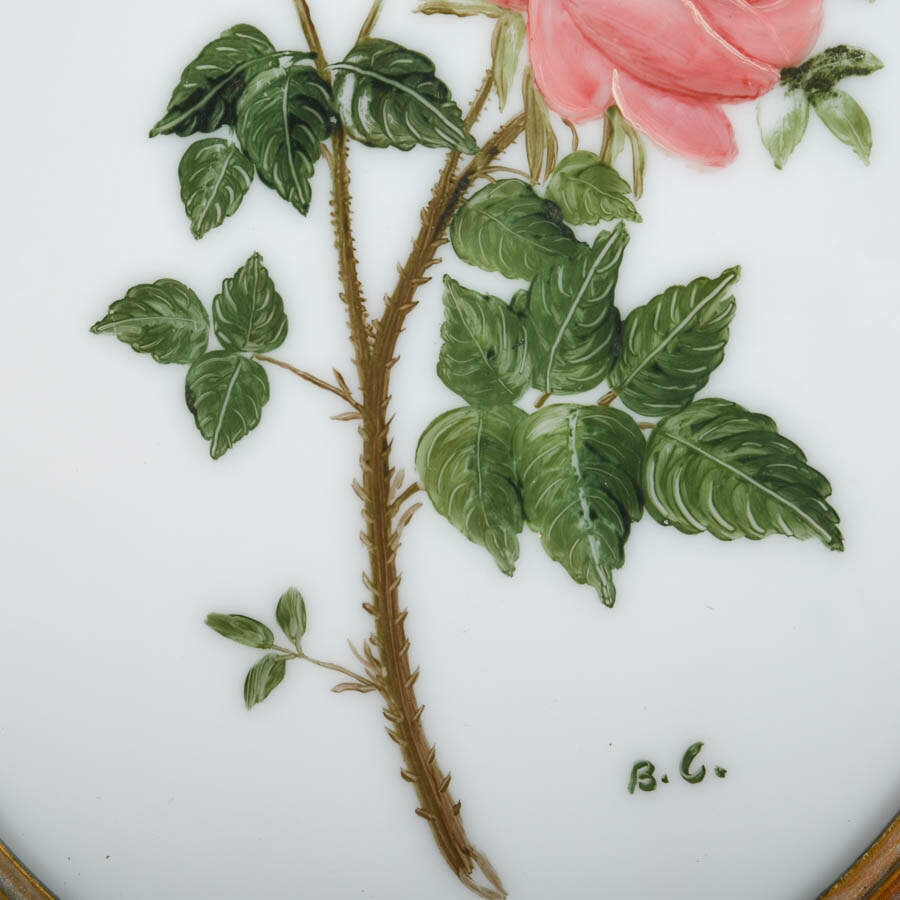 Framed Floral Hand-Painted Milk Glass Artwork-4