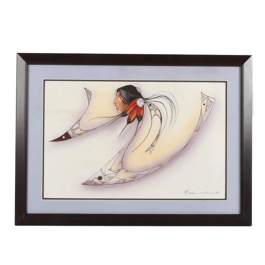 Framed Signed Abstract Native Profile Mixed Media Painting-1