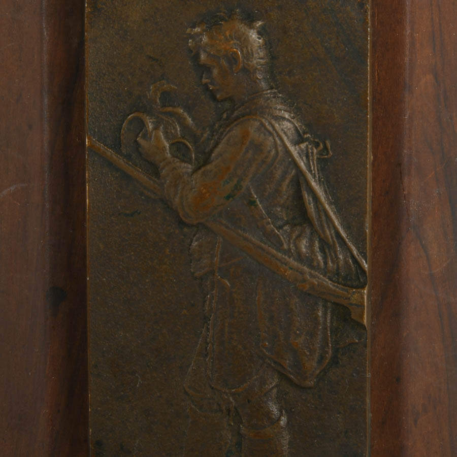 Antique Miniature Bronze Plaque Relief on Base Depicting a Hunter-2