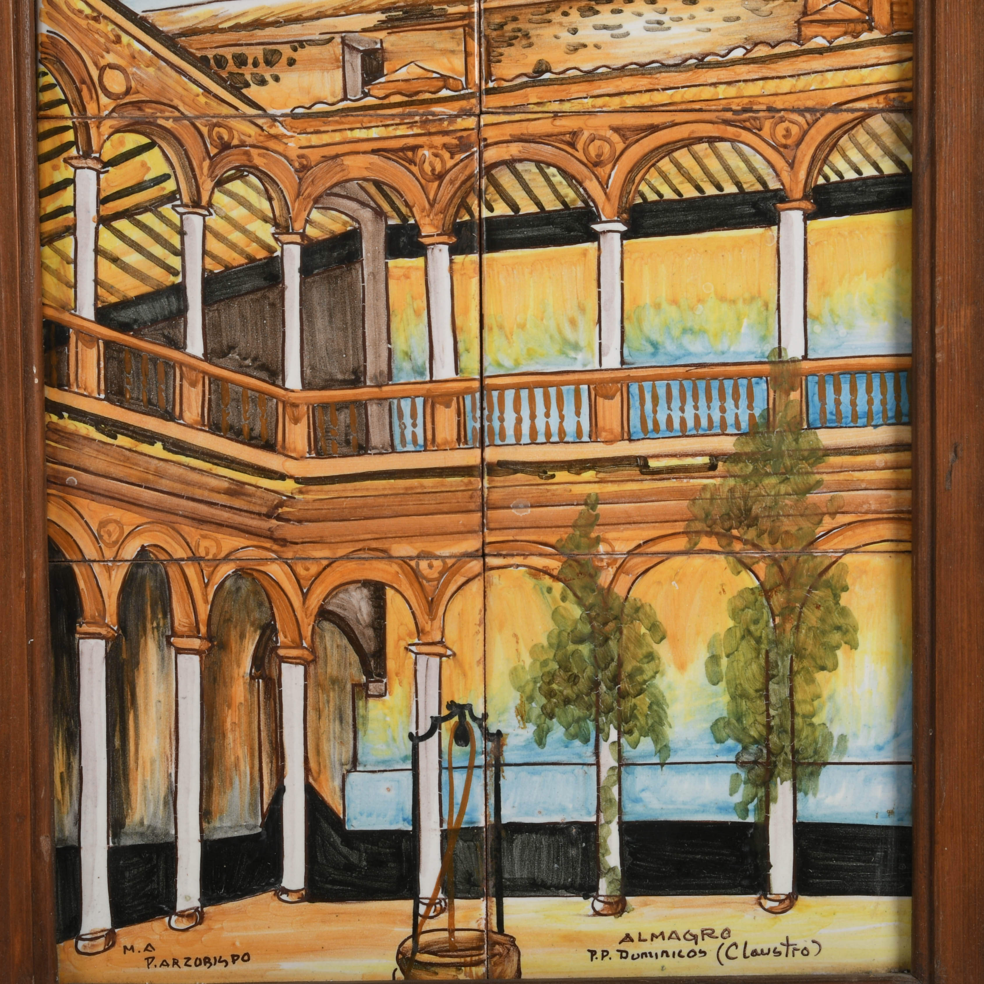 Framed Signed Painted Tile Artwork of Almagro, Spain-3