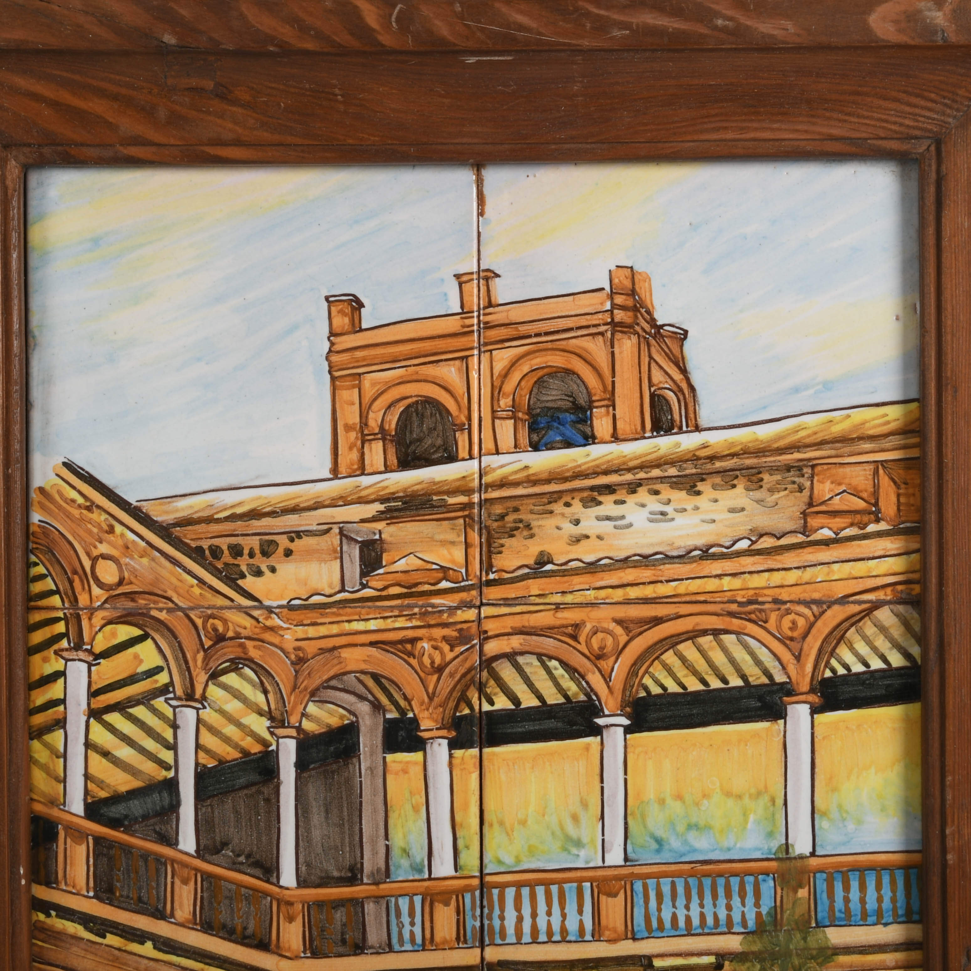 Framed Signed Painted Tile Artwork of Almagro, Spain-2