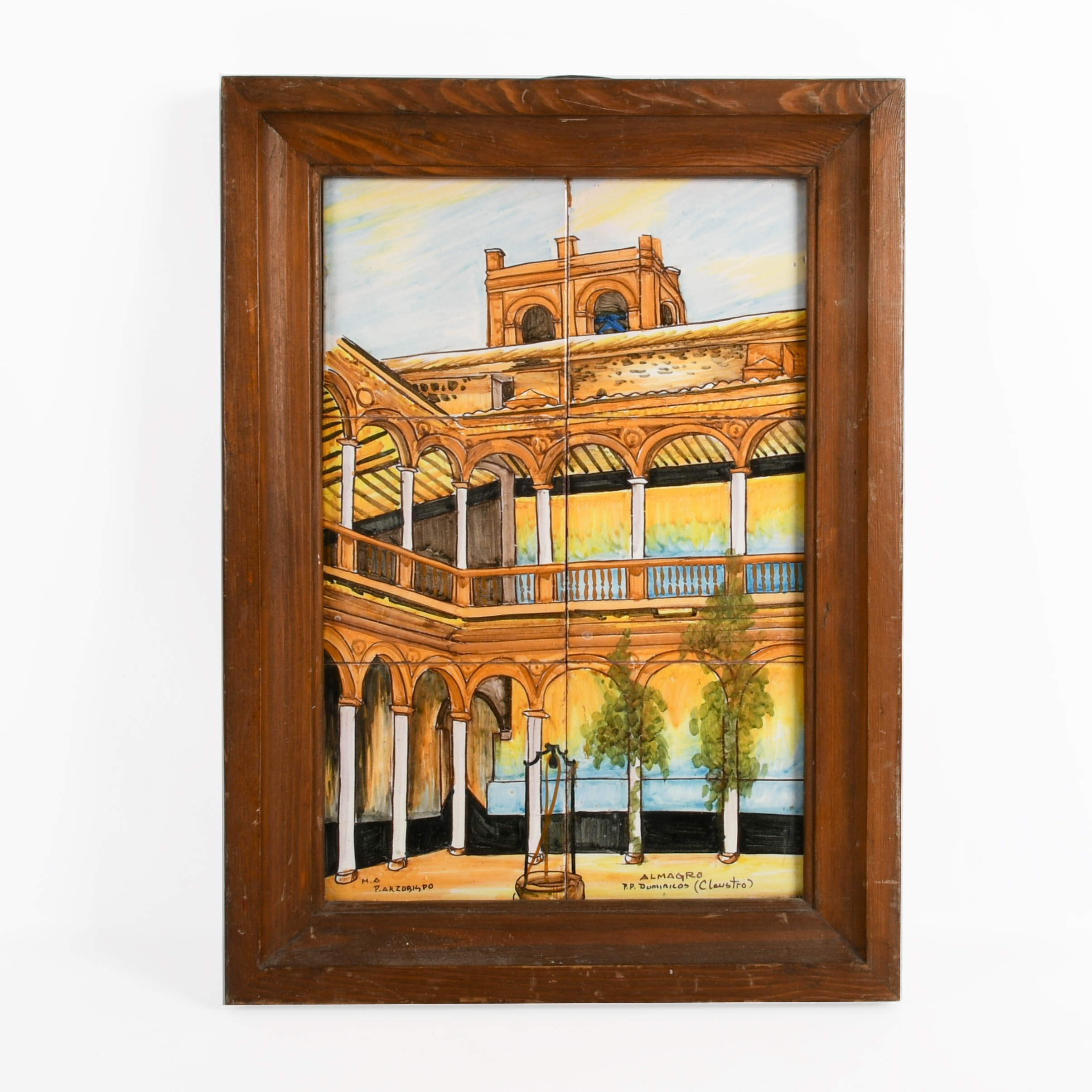 Framed Signed Painted Tile Artwork of Almagro, Spain-1