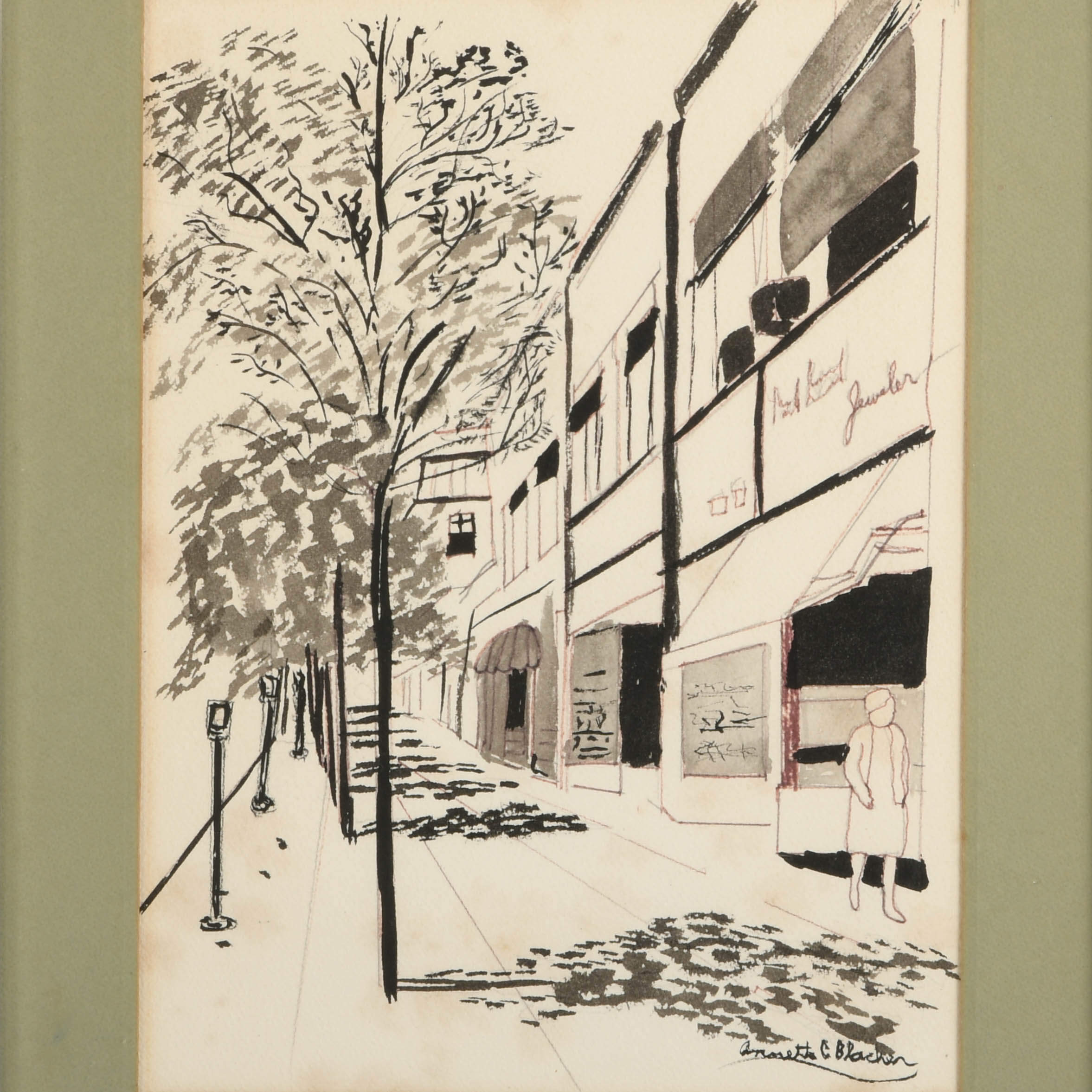 Framed Signed Annette C. Blacken "Landscape Exterior" Pen and Ink-2