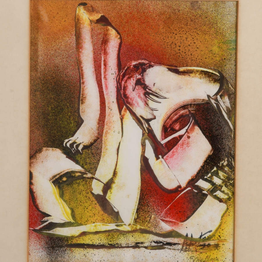 Framed J. Akston Sea Dog 1970 Mixed Media-2