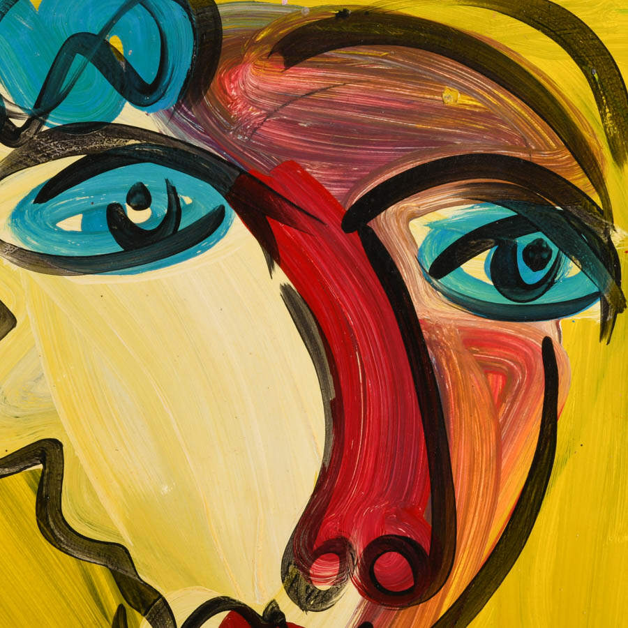 Signed Peter Keil "The Split Gaze 1991" Mixed Media on Masonite-2