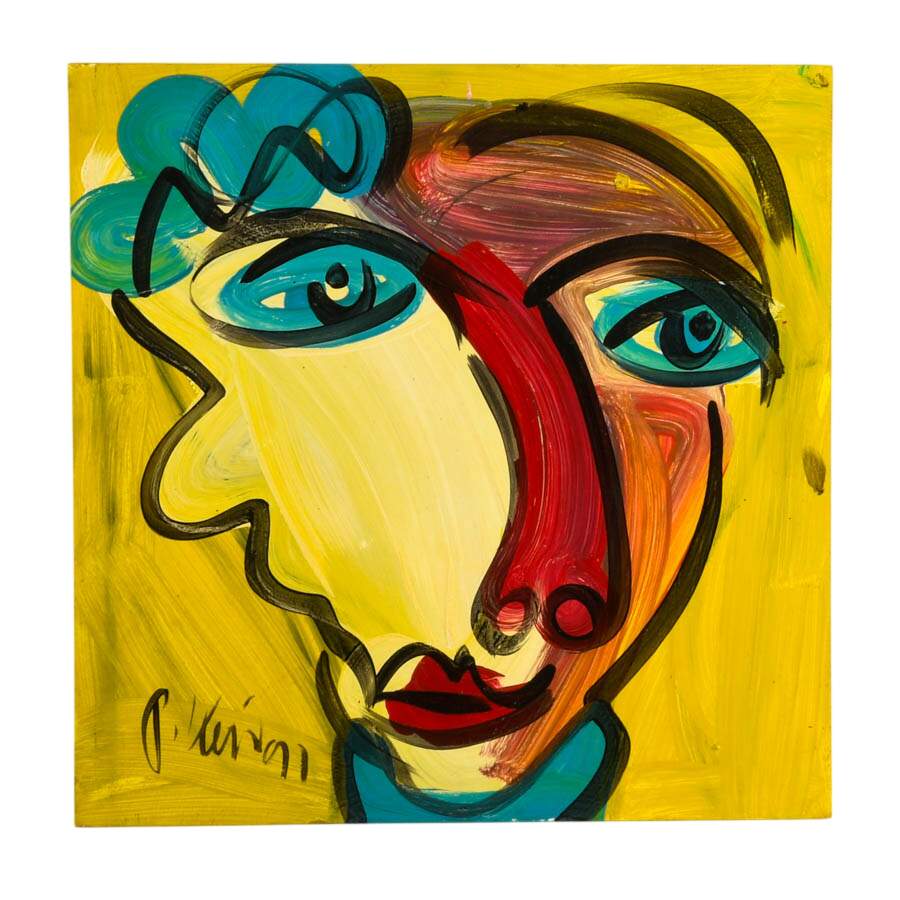 Signed Peter Keil "The Split Gaze 1991" Mixed Media on Masonite-1