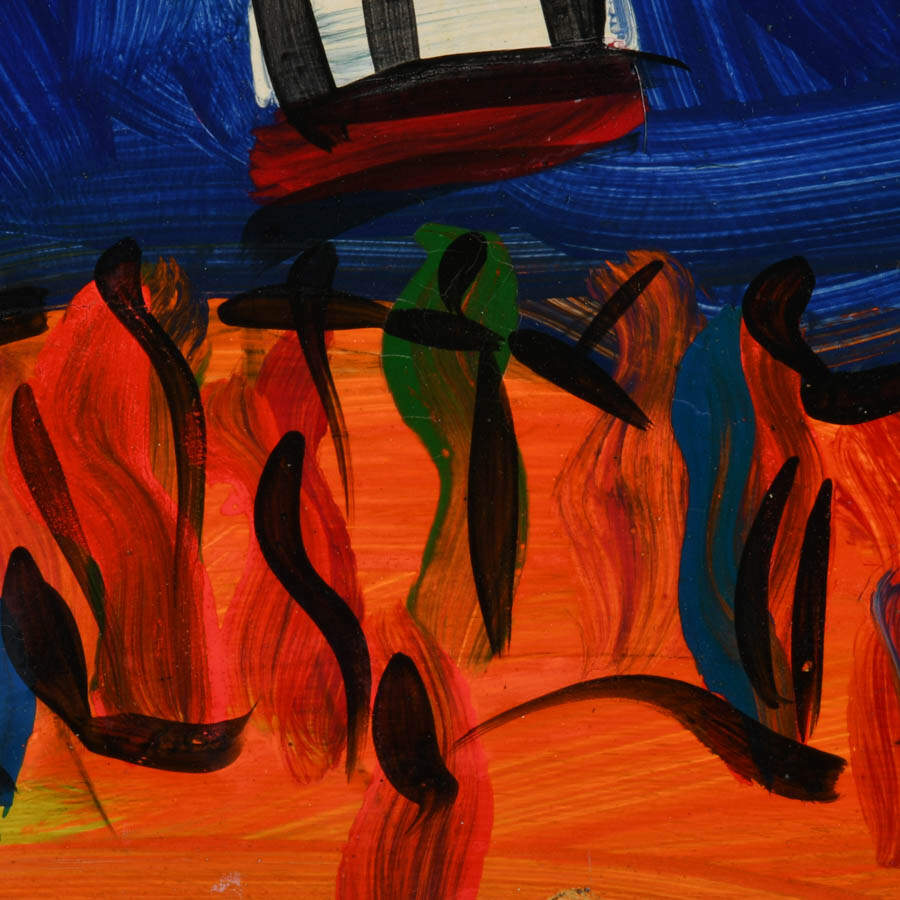 Signed Peter Keil "Sails at Sunset 1984" Mixed Media on Masonite-3