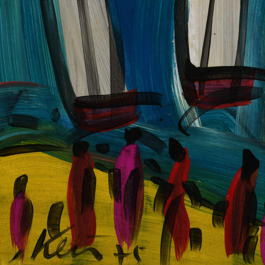 Signed Peter Keil "Ships in the Sunset" Mix Media on Masonite-3