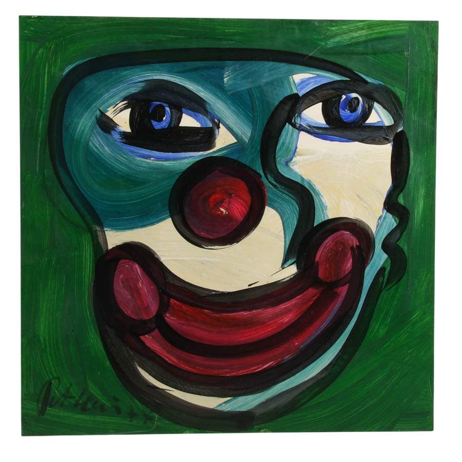 Signed Peter Keil "Contemporary Clown" Mix Media on Masonite-1
