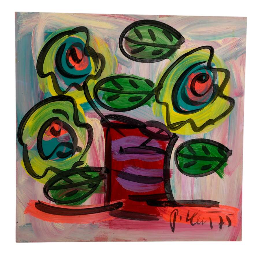 Signed Peter Keil "Florals Afloat" Mix Media on Masonite-1