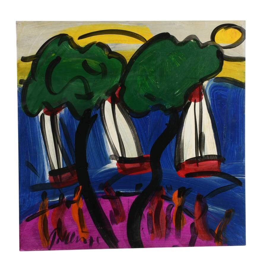 Signed Peter Keil "Colorful Coastline" Mix Media on Masonite-1