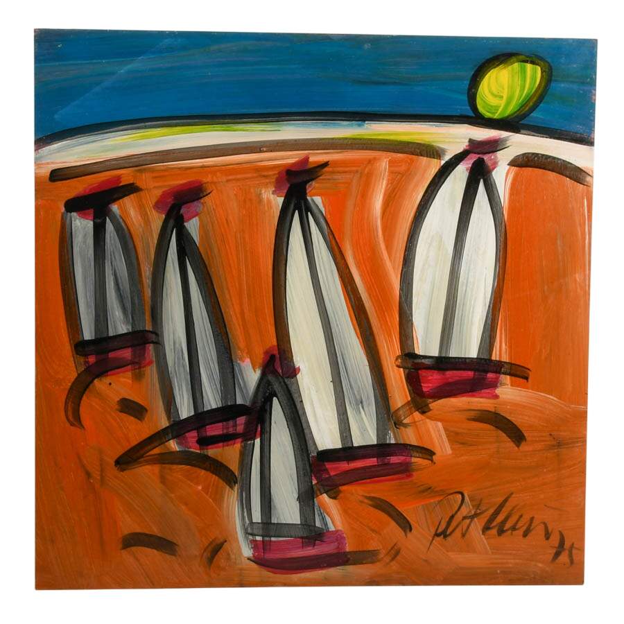 Signed Peter Keil "Sailing on the Sands" Mix Media on Masonite-1