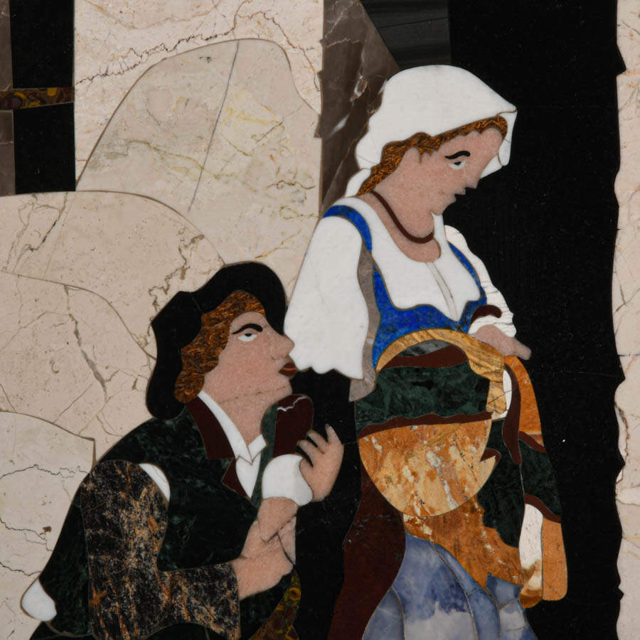 Framed Pietra Dura Courting Couple Stone Artwork-3