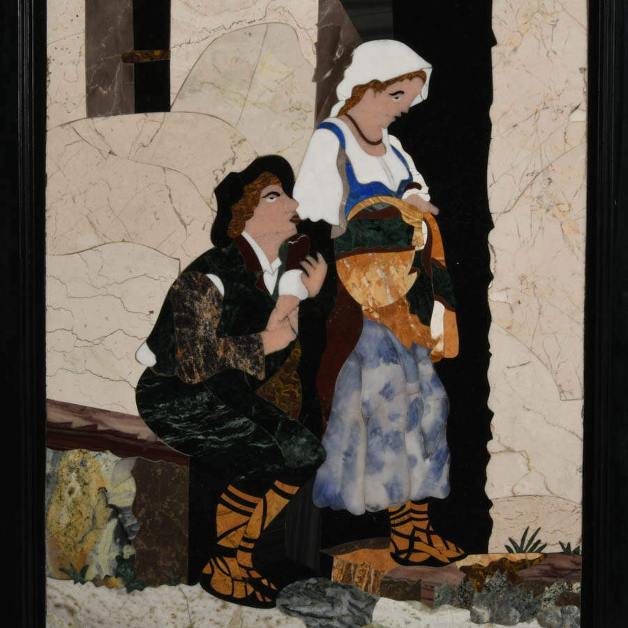 Framed Pietra Dura Courting Couple Stone Artwork-2