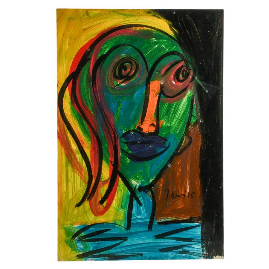 Signed Peter Keil "Face of Many Moods" Mixed Media Masonite-1