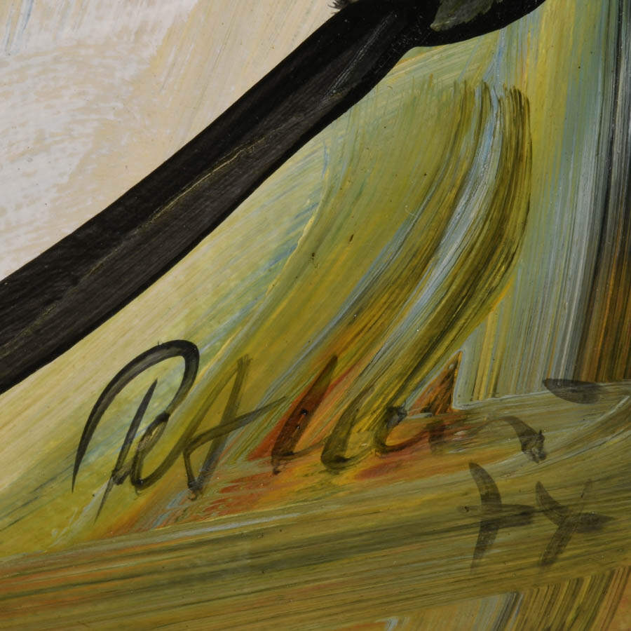 Signed Peter Keil Abstract Green and Black Mixed Media Portrait on Masonite-3