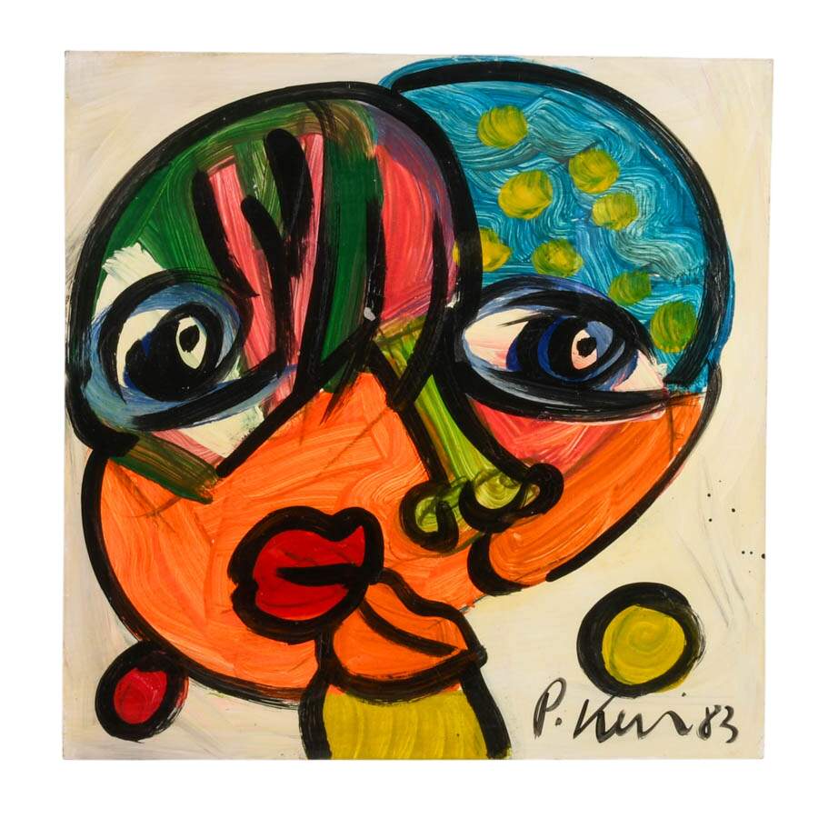 Signed Peter Keil "Facial Fusion" Mixed Media on Masonite-1