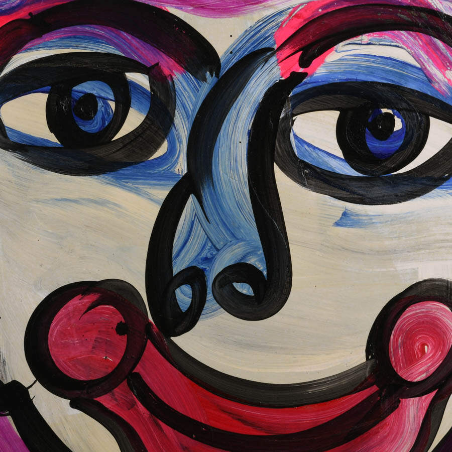 Signed Peter Keil Magenta Clown Portrait Mixed Media on Masonite-2