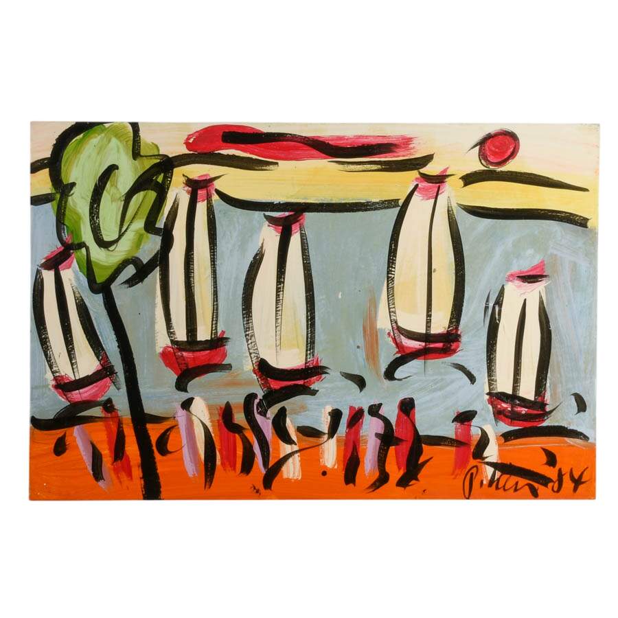 Signed Peter Keil Sunset Shoreline Mixed Media on Masonite-1
