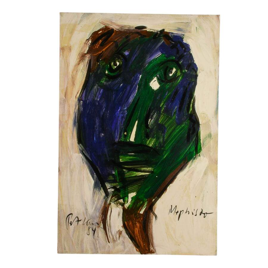 Signed Peter Robert Keil "Mephisto, 1984" Mixed Media on Masonite-1