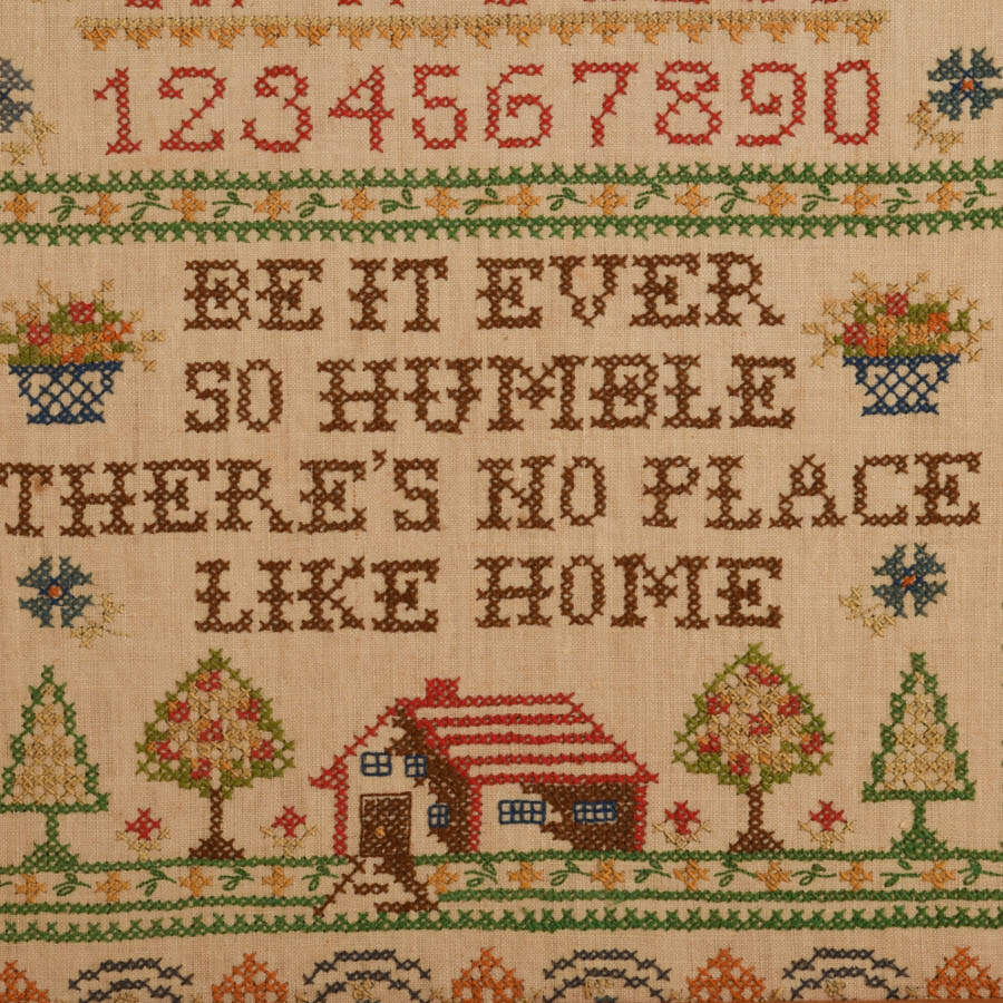Framed Vintage Needlepoint Cross-Stitch Sampler-3