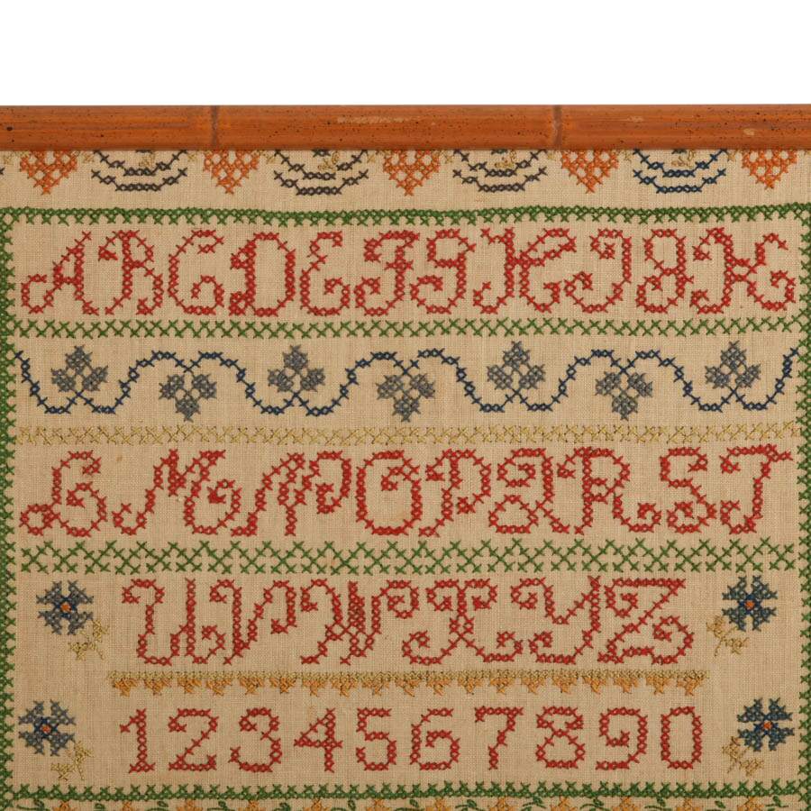 Framed Vintage Needlepoint Cross-Stitch Sampler-2