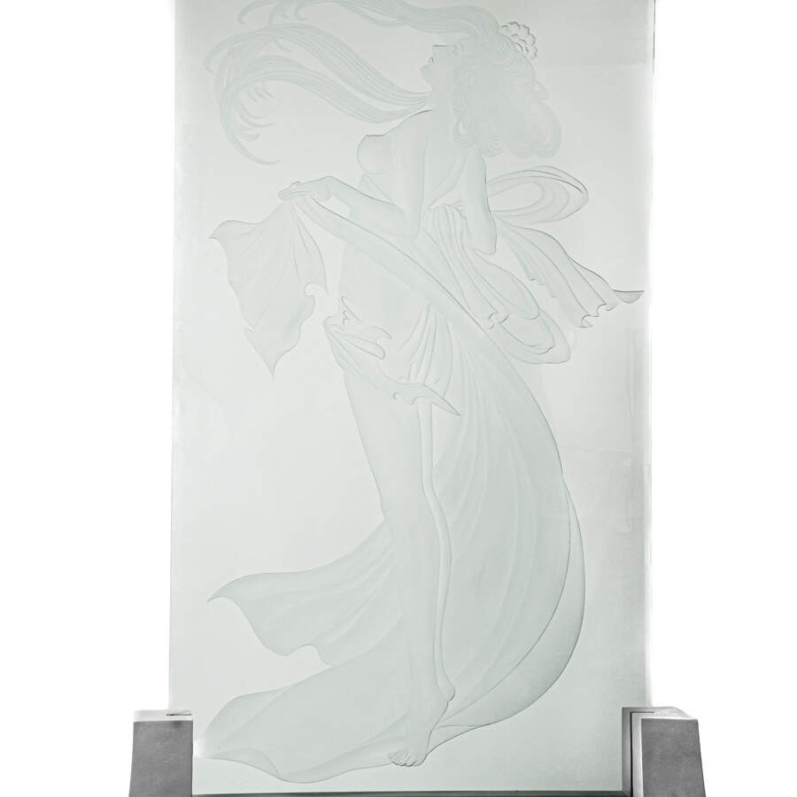 Etched Glass Partial Nude Mural on a Base-2