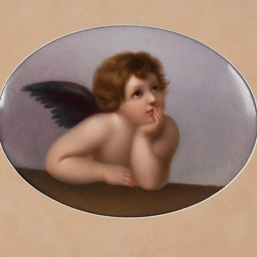 Antique Porcelain Hand-Painted KPM Plaque of an Angel-2