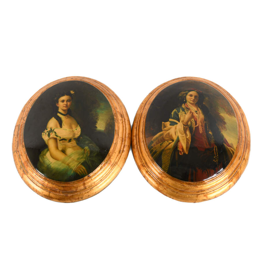 Pair of Spanish Decoupage-Style Portrait Wall Plaques-1