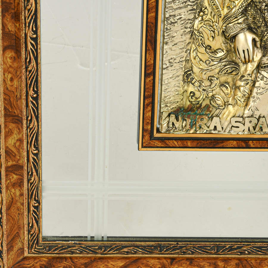 Framed Mirror and Wood Holy Mother Sculpture-5