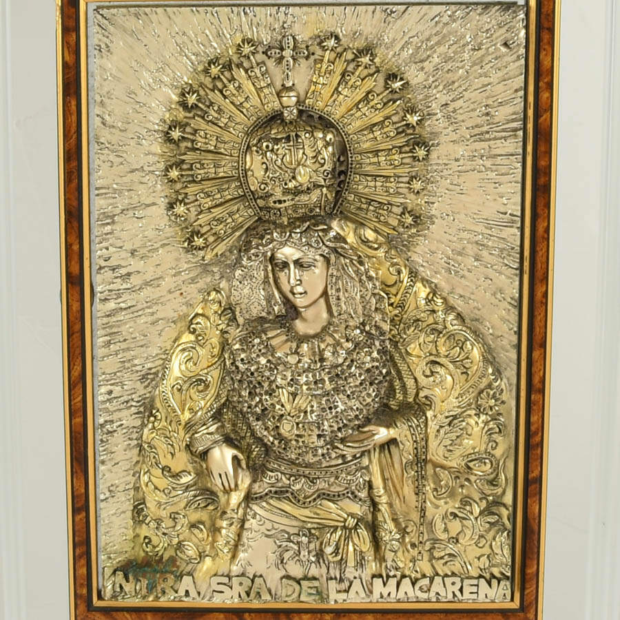 Framed Mirror and Wood Holy Mother Sculpture-2