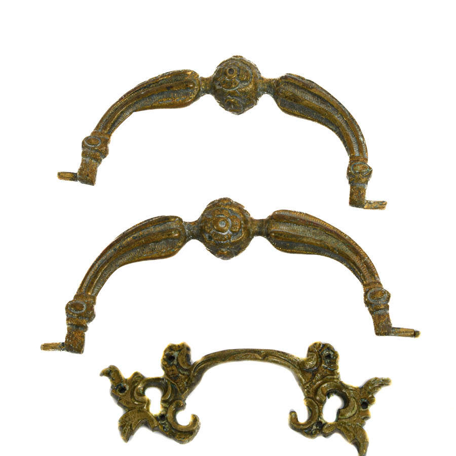 Lot of Eight Antique Ormolu Architectural Hardware Drawer Pulls-3
