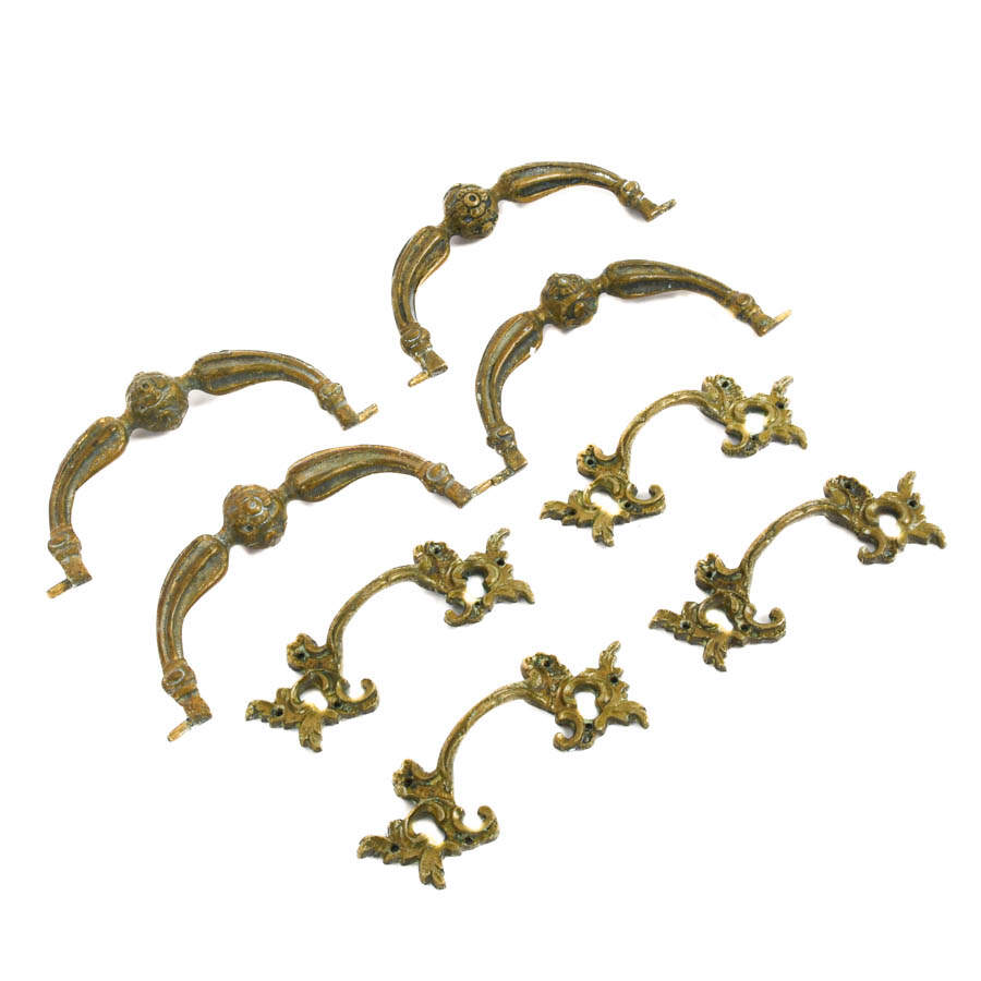 Lot of Eight Antique Ormolu Architectural Hardware Drawer Pulls-2
